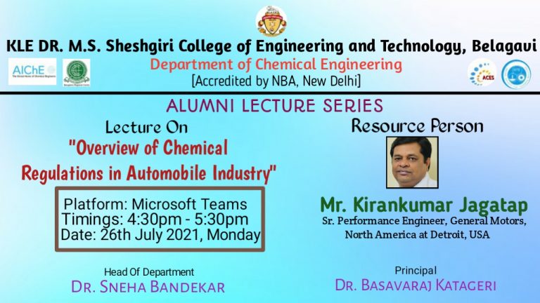 Read more about the article Alumni Lecture on:  “Overview of Chemical Regulations in Automobile Industry”